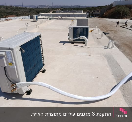 יחידות מיזוג אוויר על גג בטון עם צינורות מחוברים